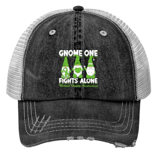 Gnome One Fights Alone Mental Health Awareness Print Trucker Hats