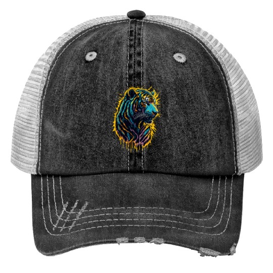 Tiger Neon Print Trucker Hats