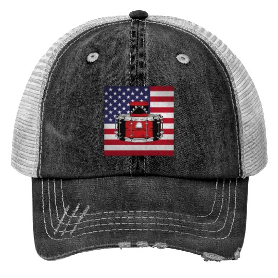 Drumming Drummer Us Flag Print Trucker Hats