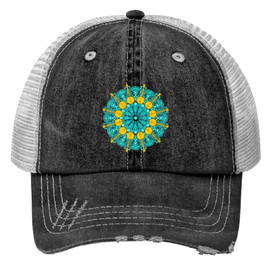 Banjo Mandala Bluegrass Mindfulness & Nature Print Trucker Hats