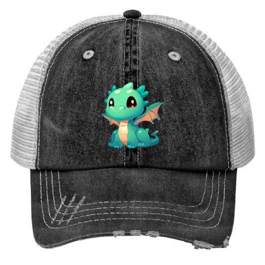 Puppy Dragon Print Trucker Hats