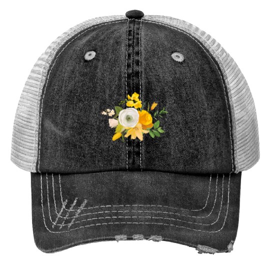 Yellow Flower Print Trucker Hats