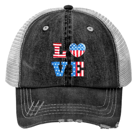 LOVE America Independence Day USA Patriots Print Trucker Hats