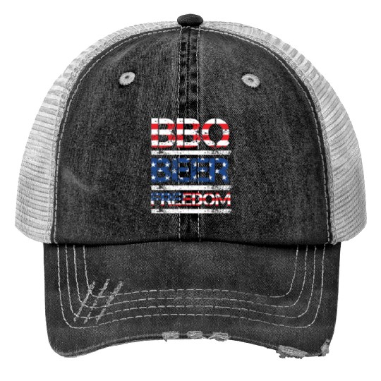 BBQ Beer Freedom Independence Day USA Party Fan Print Trucker Hats