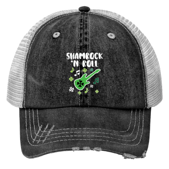 Shamrock N Roll Guitar St Patric Day Guitarist Print Trucker Hats