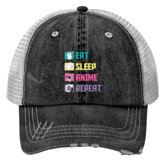 Eat Sleep Anime Repeat funny Print Trucker Hats