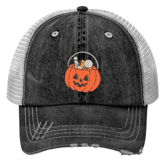 Trick Or Treat Halloween Jack O Lantern Print Trucker Hats