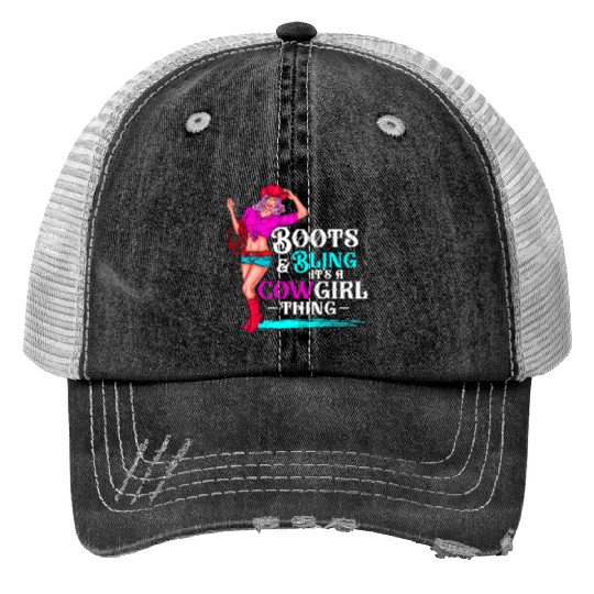 Cow Boots And Bling It'S Cow Things Western Cory Print Trucker Hats