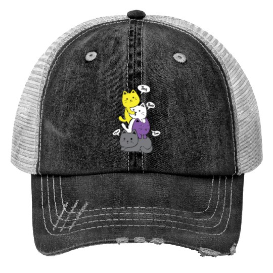Nonbinary They Their Them Meow Non-Binary Flag Print Trucker Hats