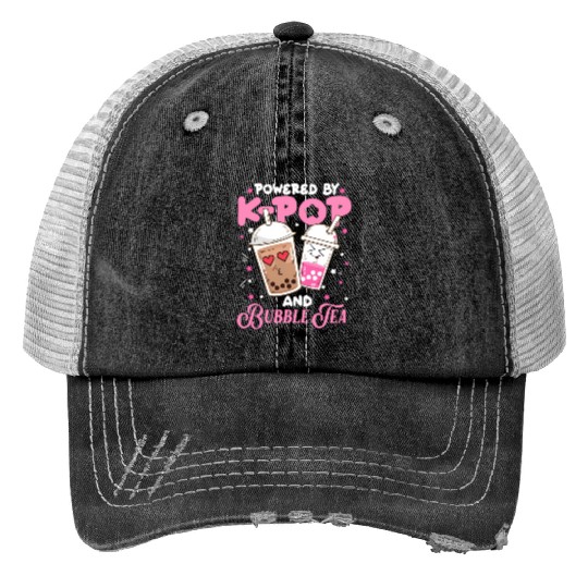 Boba Tea aii Anime Powered By Kpop And Bubble Print Trucker Hats