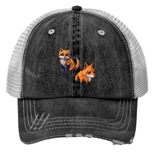 Tangram Fox Stickers Print Trucker Hats