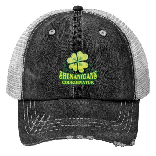 Shenanigans Coordinator St Patrick'S Day Shamrock Print Trucker Hats