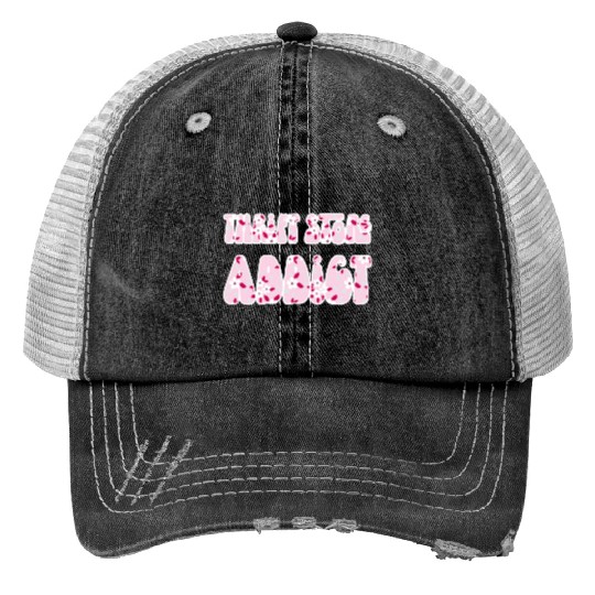Thrift Store Addict pink floral Print Trucker Hats