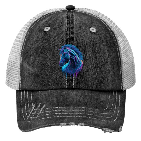 Neon Horse Graffiti Print Trucker Hats