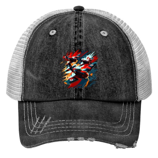 Spitfire Airplane Vintage Pilot Aviator Military Print Trucker Hats