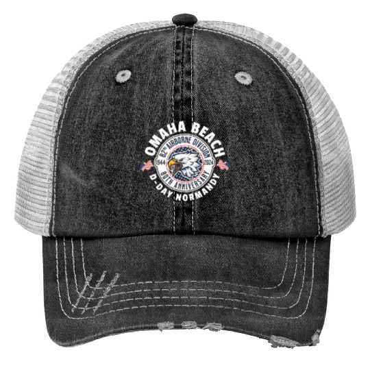 Omaha Beach airborne division 80th anniversary Print Trucker Hats