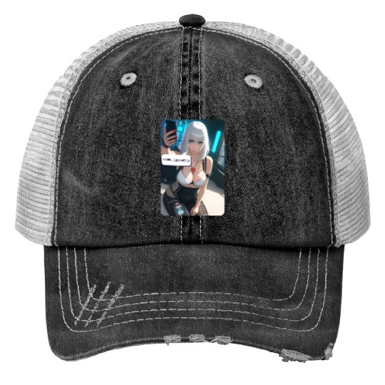 Cyberpunk Waifu Influencer Design 1 Print Trucker Hats