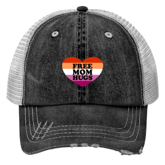 Free Mom Hugs Lesbian Flag Heart LGBTQ Free Hugs Print Trucker Hats