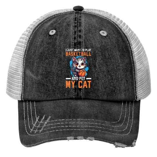 Basketball Cat Basketball Player I Love Basketball Print Trucker Hats