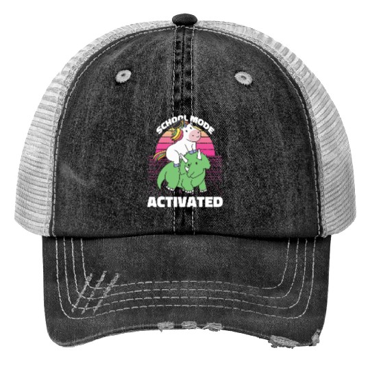 Student Unicorn Triceratops Dino Back To School Print Trucker Hats