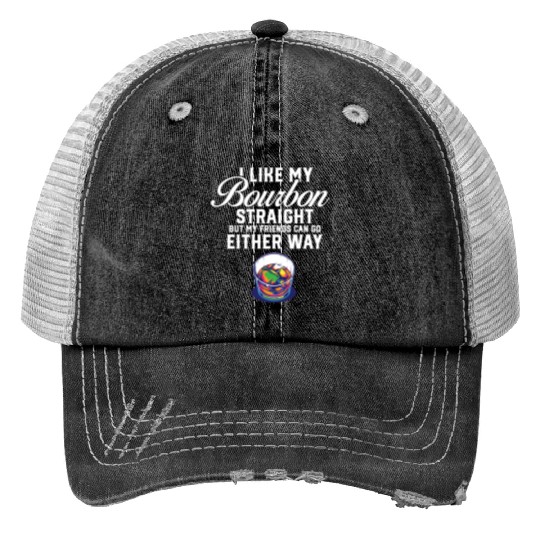 LGBT Proud Ally I Like My Bourbon Straight Gay Print Trucker Hats