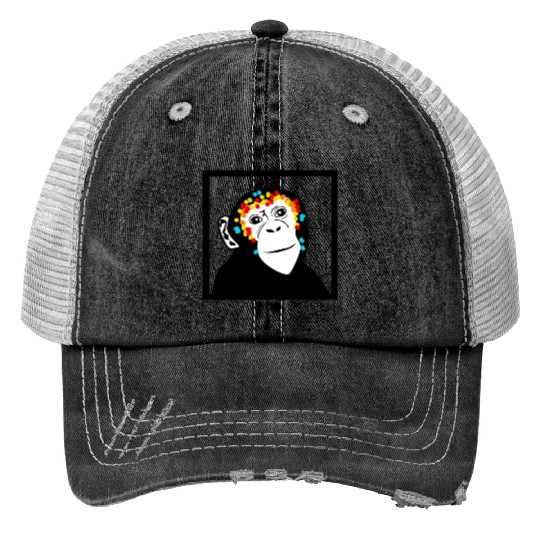 Monkey Face Monkey Monkey Print Trucker Hats