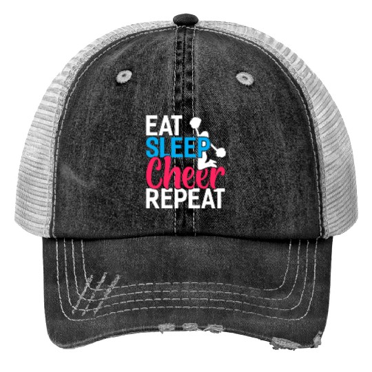 Eat Sleep Cheer Repeat Funny Cheerleader Cheering Print Trucker Hats