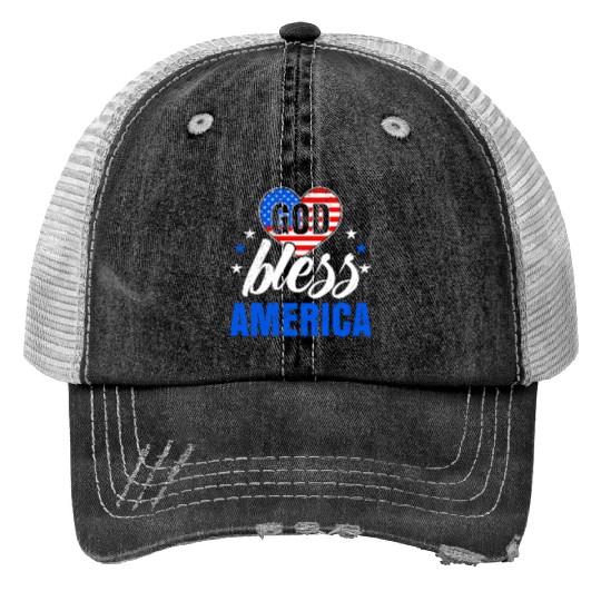 God Bless America Independence Day Party USA Print Trucker Hats