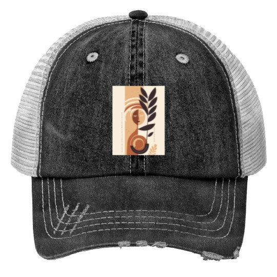 Women Face Mid Century Leaf Oasis Print Trucker Hats