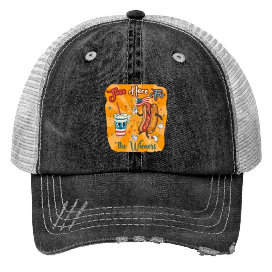 I'm Just Here For The Wieners Cartoon Hot Dog 4Th Print Trucker Hats