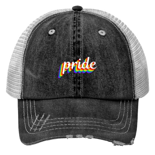 Happy Pride Rainbow Multi Color Gay Lesbian Lgbtq Print Trucker Hats