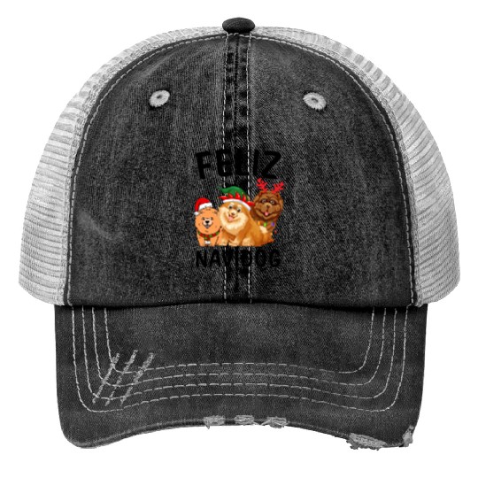 Feliz Navidog Chow Chow Reindeer Christmas Light Print Trucker Hats