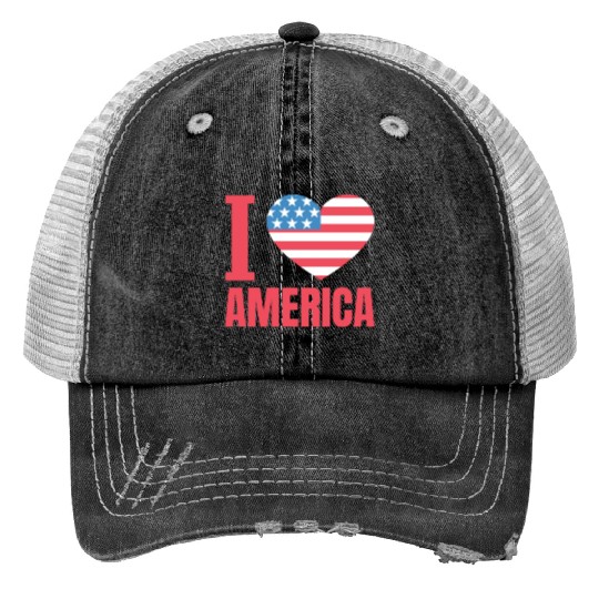 I Love America Print Trucker Hats