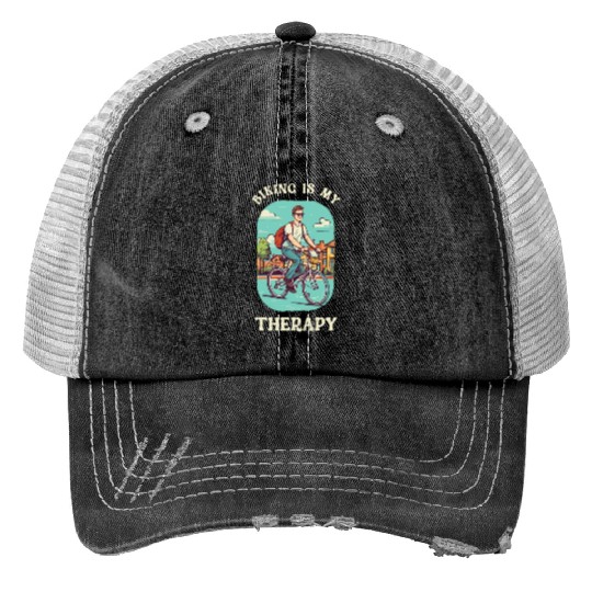 Biking is My Therapy Bicycle, Bike, Cycling Print Trucker Hats