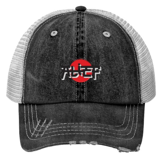 Alief Texas Japanese Hiragana Style W A T Houston Print Trucker Hats