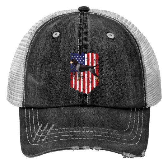 American Flag Bluetick Coonhound 4Th Of July Usa Print Trucker Hats