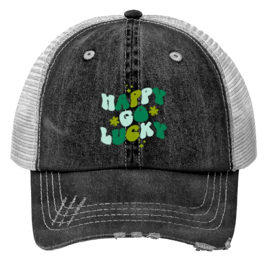 Happy Go Lucky St Patrick'S Day Shamrock Print Trucker Hats