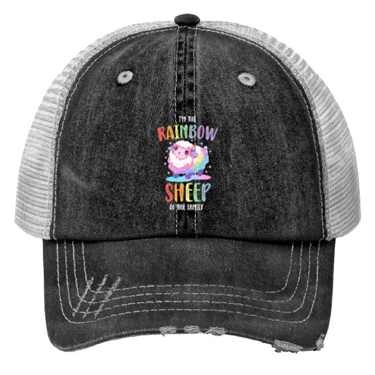 Rainbow Sheep LGBTQ Transgender Pride Community Print Trucker Hats