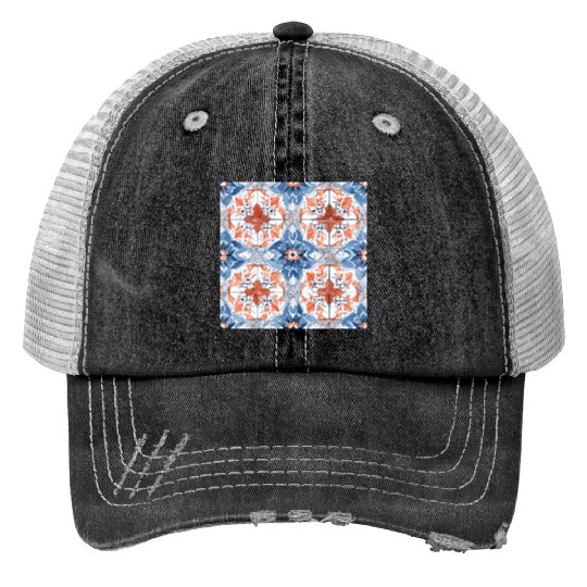 Floral Detailed Summer Tile Collection 01 Print Trucker Hats