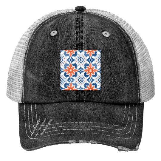 Summer Melange Detailed Ceramic Tile Collection 01 Print Trucker Hats