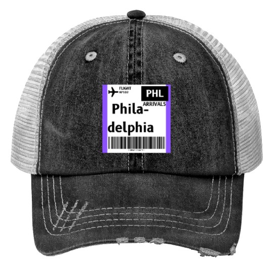 airplane ticket philadelphia Print Trucker Hats