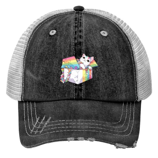 Rainbow Cat Lover Cute Kitty Animal LGBT Community Print Trucker Hats