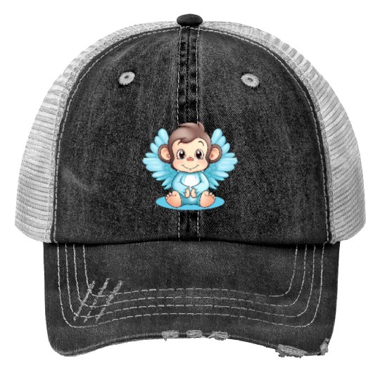 Monkey Chimpanzee Angel, Inspiring Animal Design Print Trucker Hats