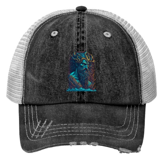 Poseidon Water Sea Ocean Colorful Print Trucker Hats