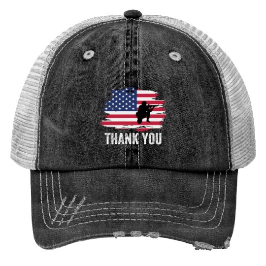 Thank You Us Flag Memorial Day Print Trucker Hats
