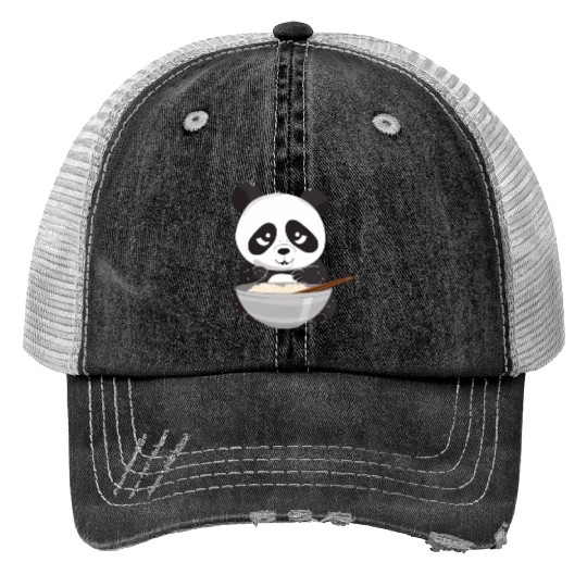 Panda with Chopsticks and Rice, Asian Animal Print Trucker Hats