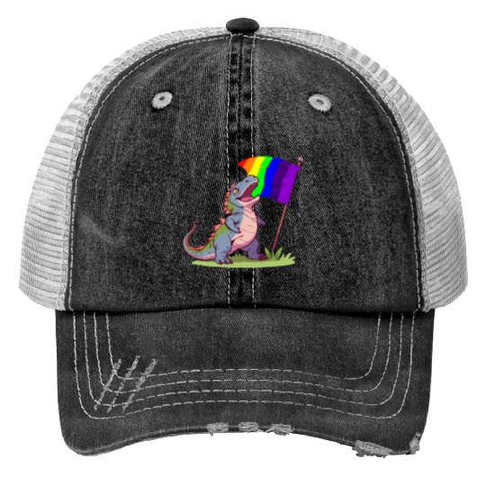Funny Dinosaur LGBT Community Pride Lesbian Gay Print Trucker Hats