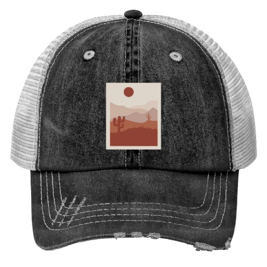 desert sand and sun orange and gray Print Trucker Hats