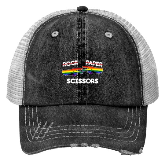 Rock Paper Scissors Funny Lesbian Pride LGBT Pun Print Trucker Hats