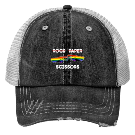Rock Paper Scissors Funny Lesbian Pride LGBT Cute Print Trucker Hats